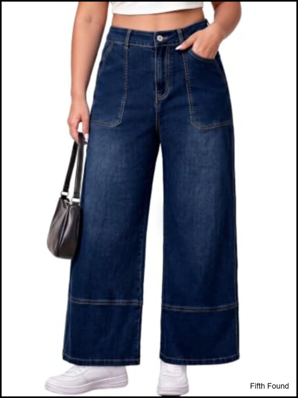 Plus Size Wide Leg High Waisted Jeans Stretchy Baggy Denim Pants with Pockets